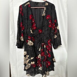Torrid Womens Wrap Dress Gray Multicolor Floral High Low Long Sleeve size 1